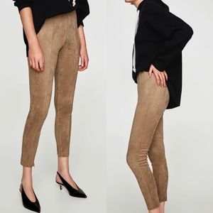 Suede Leggings in Camel - Zara